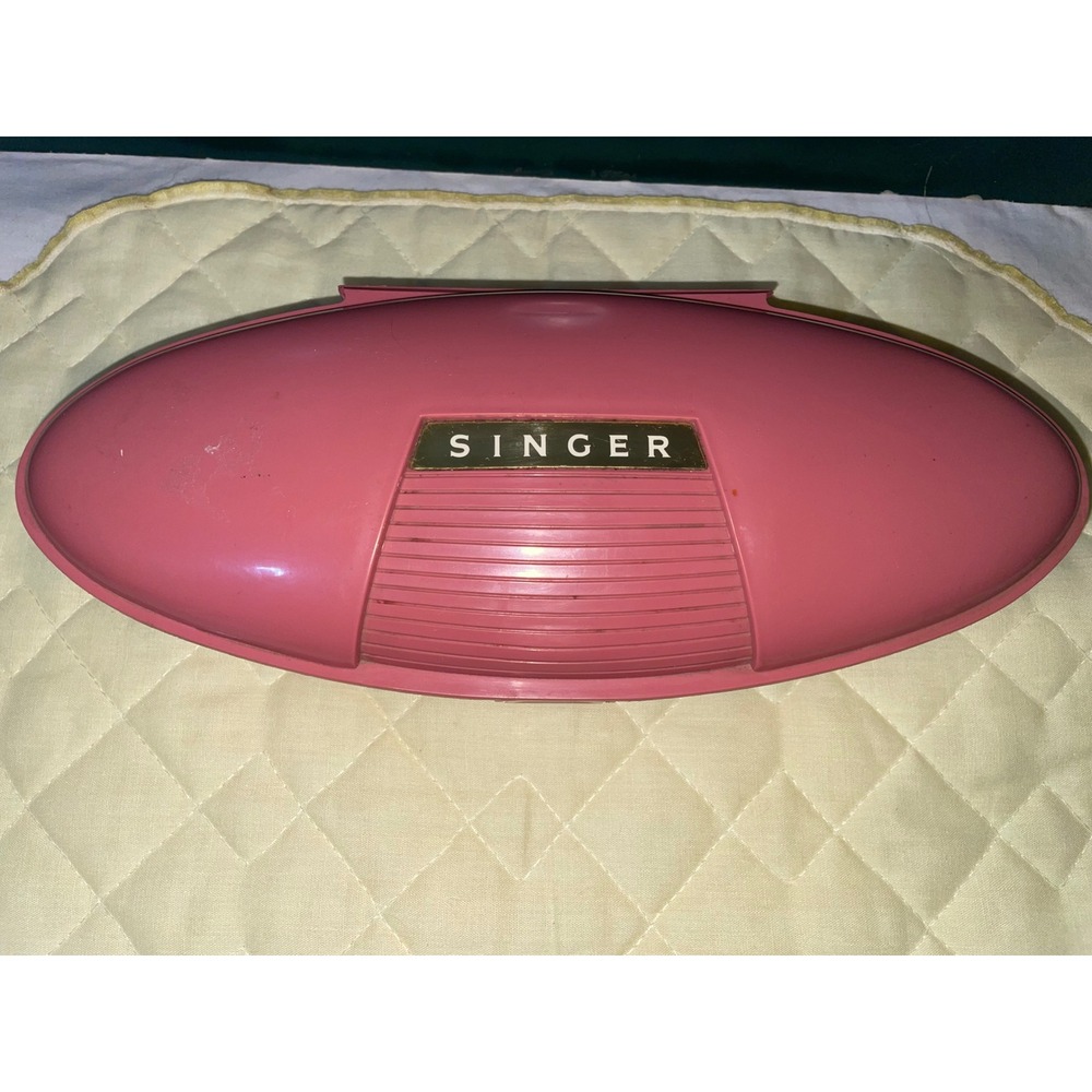 Vintage Singer Professional Buttonholer Pink Clamshell Case 4 Templates Slant